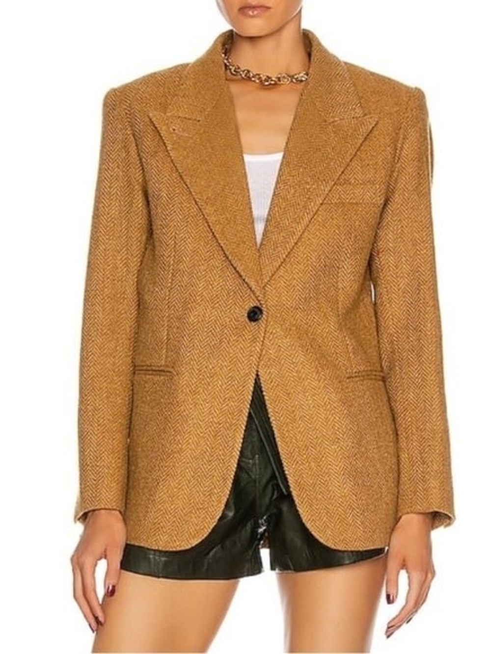Smythe Camel Herringbone Single-Button Blazer